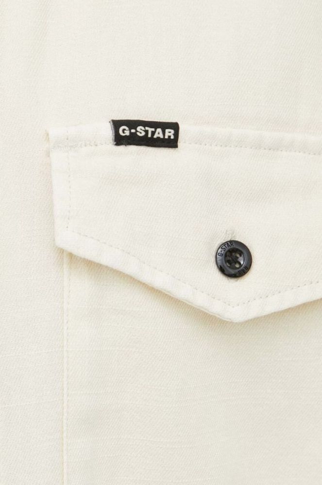 Бавовняна сорочка G-Star Raw чоловіча колір бежевий slim класичний комір фото 2