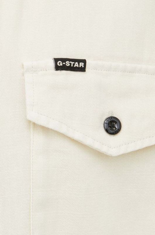 Бавовняна сорочка G-Star Raw чоловіча колір бежевий slim класичний комір фото 2
