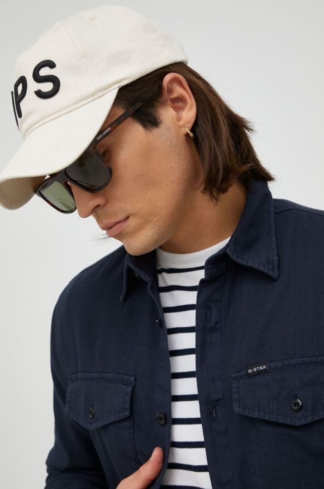 Бавовняна сорочка G-Star Raw чоловіча slim класичний комір колір темно-синій (2652978) фото 5