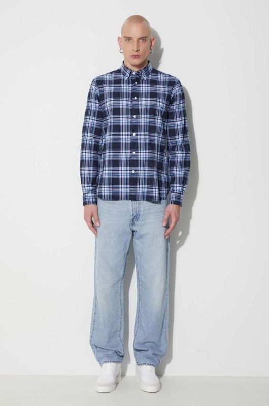 Бавовняна сорочка Woolrich чоловіча regular комір button-down CFWOSI0073MRUT2909-31032 колір темно-синій