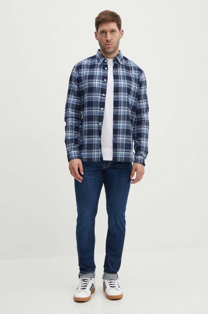 Бавовняна сорочка Woolrich чоловіча regular комір button-down CFWOSI0073MRUT2909-31032 колір темно-синій фото 3