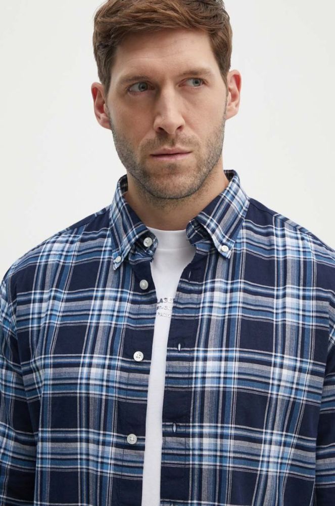 Бавовняна сорочка Woolrich чоловіча regular комір button-down CFWOSI0073MRUT2909-31032 колір темно-синій фото 5