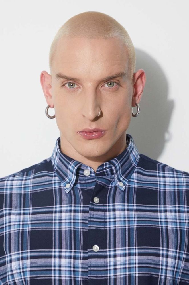 Бавовняна сорочка Woolrich чоловіча regular комір button-down CFWOSI0073MRUT2909-31032 колір темно-синій фото 6