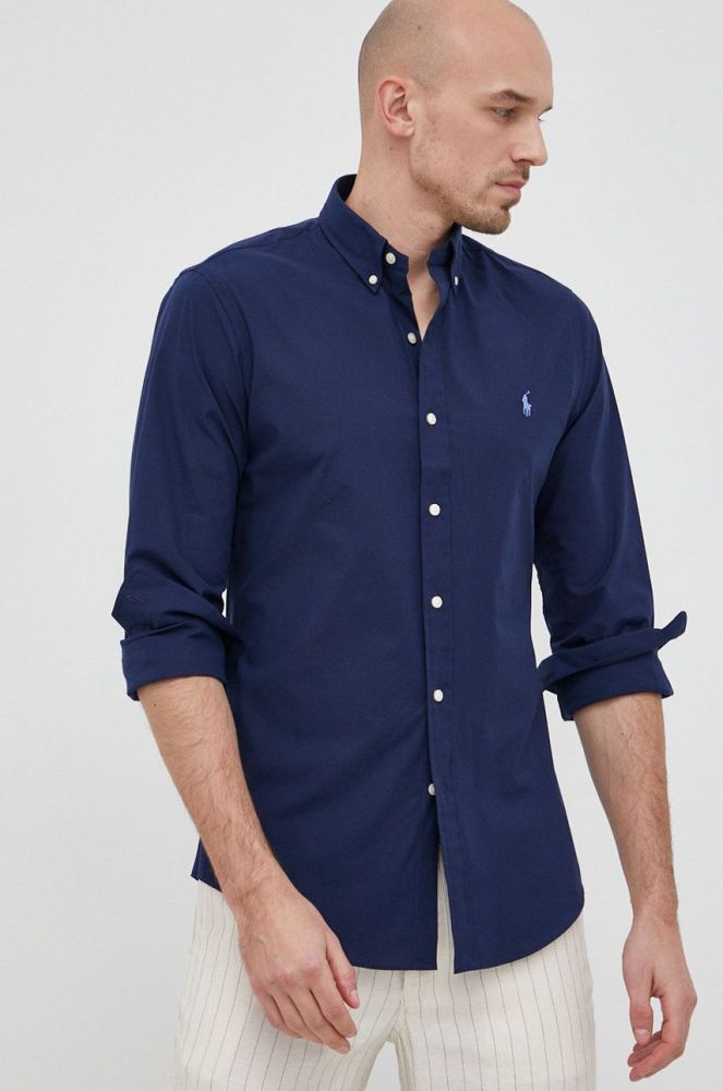 Сорочка Polo Ralph Lauren чоловіча колір синій slim комір button-down (2022854)