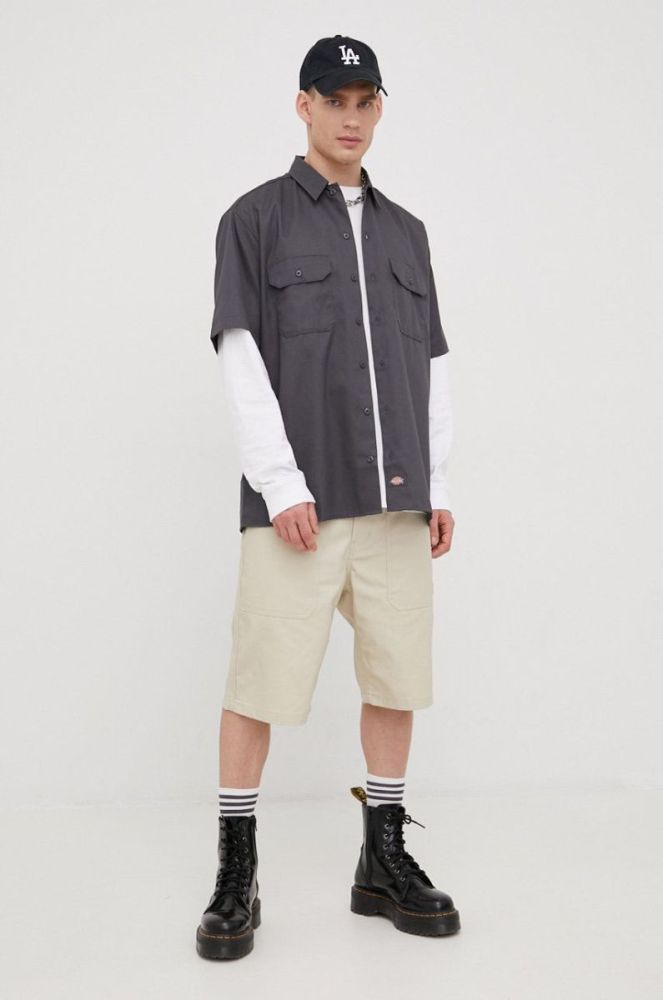 Сорочка Dickies чоловіча колір сірий regular класичний комір фото 3