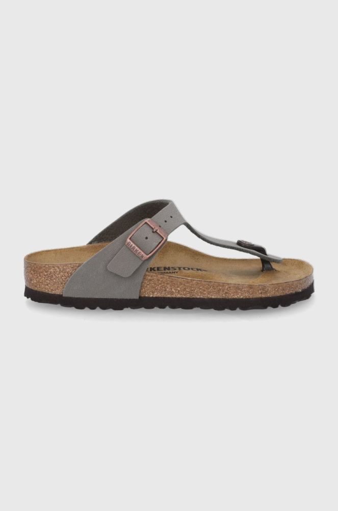 В'єтнамки Birkenstock Gizeh жіночі колір сірий на плоскому ходу Narrow Width 43393-Stone