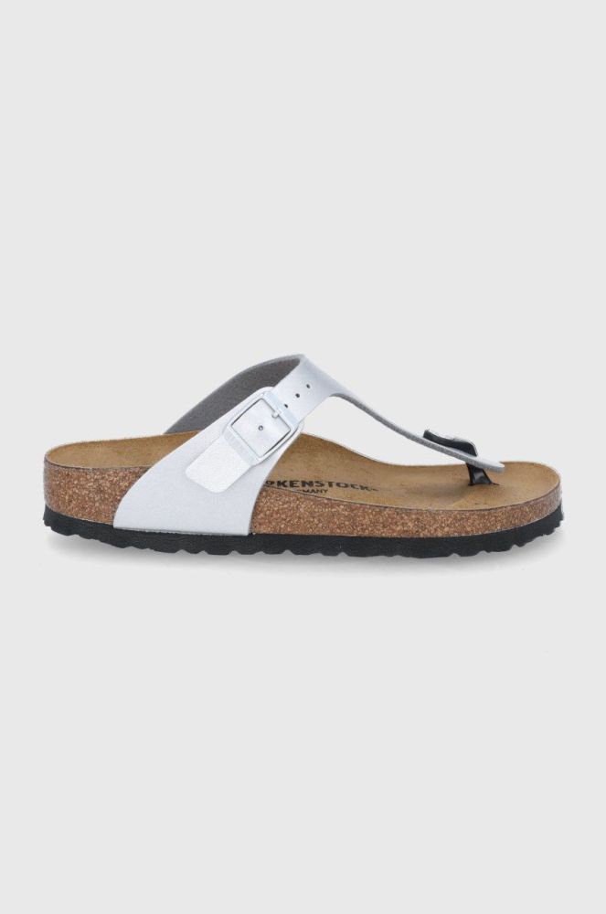 В'єтнамки Birkenstock Gizeh жіночі колір срібний на плоскому ходу Narrow Width 43853.Gizeh-Silver