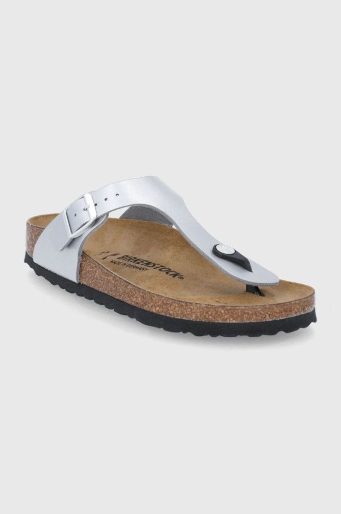 В'єтнамки Birkenstock Gizeh жіночі колір срібний на плоскому ходу Narrow Width 43853.Gizeh-Silver фото 2
