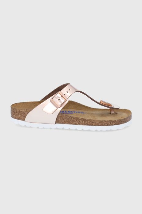 Шкіряні в'єтнамки Birkenstock Gizeh жіночі колір рожевий на плоскому ходу Narrow Width 1005049-met.copper