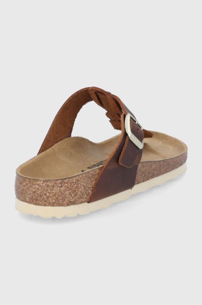 Шкіряні в'єтнамки Birkenstock Gizeh Braided жіночі колір коричневий на плоскому ходу Narrow Width 1021336-Cognac фото 3