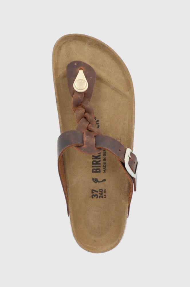 Шкіряні в'єтнамки Birkenstock Gizeh Braided жіночі колір коричневий на плоскому ходу Narrow Width 1021336-Cognac фото 4