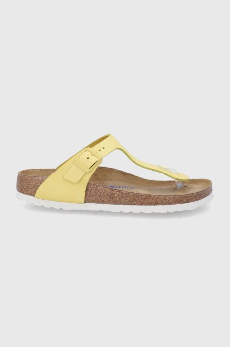 Шкіряні в'єтнамки Birkenstock Gizeh жіночі колір жовтий на плоскому ходу