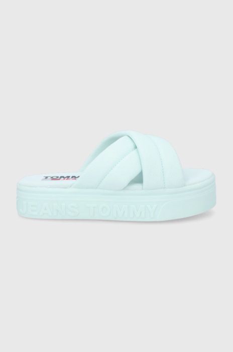 Шльопанці Tommy Jeans жіночі колір бірюзовий на платформі
