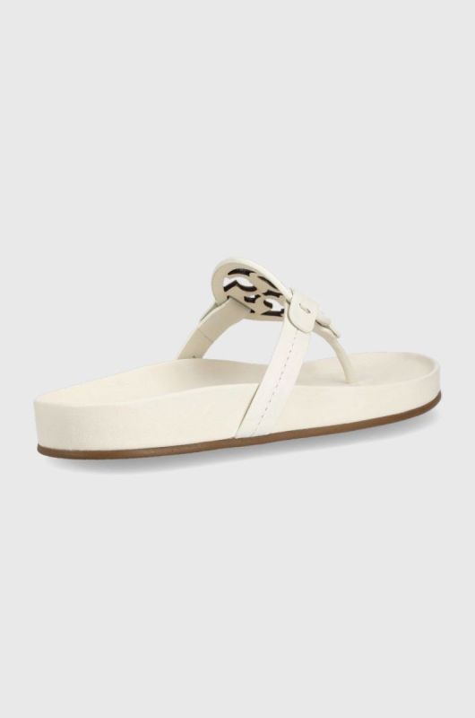 Шкіряні в'єтнамки Tory Burch Miller жіночі колір білий на плоскому ходу фото 2