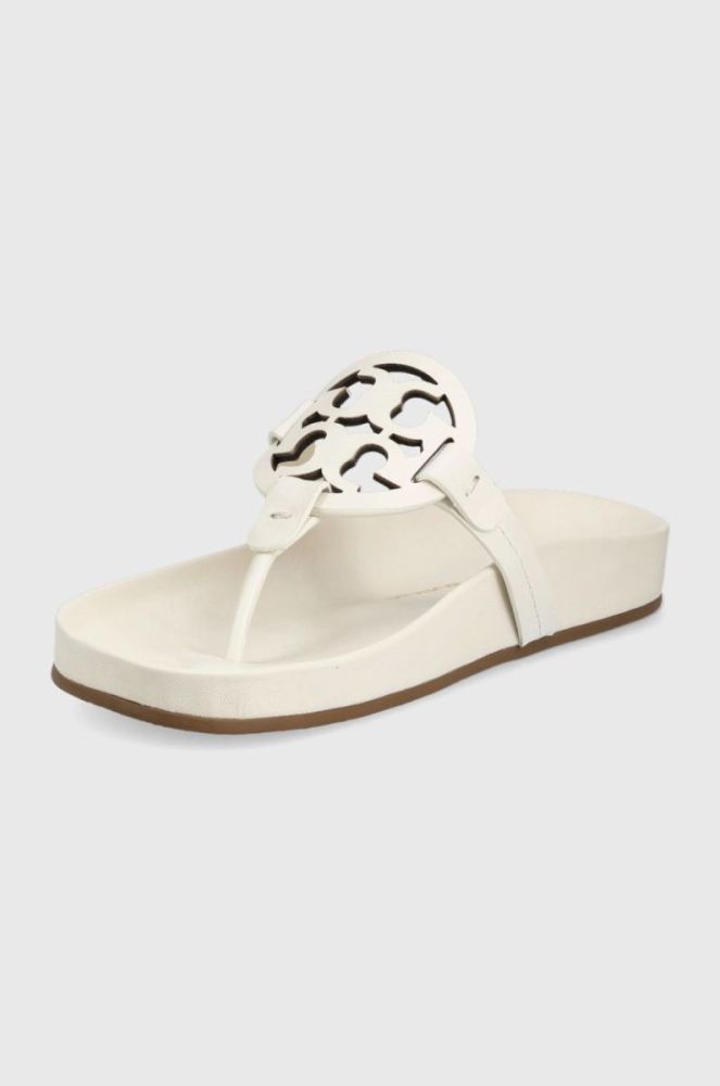 Шкіряні в'єтнамки Tory Burch Miller жіночі колір білий на плоскому ходу фото 3