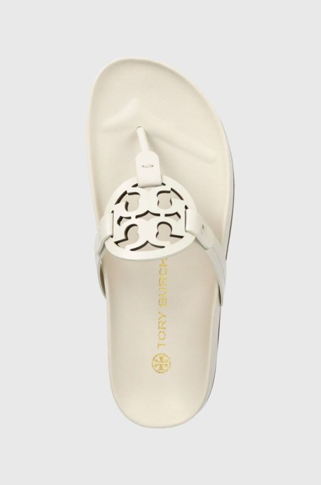 Шкіряні в'єтнамки Tory Burch Miller жіночі колір білий на плоскому ходу фото 4