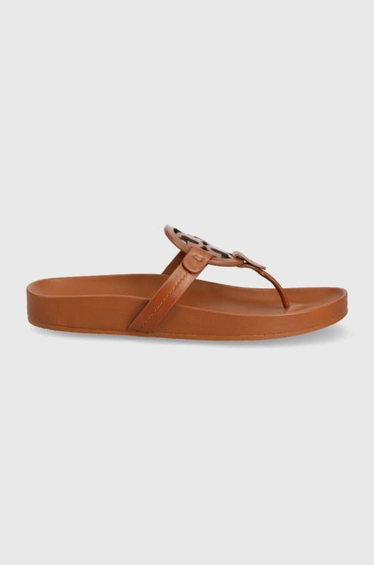 Шкіряні в'єтнамки Tory Burch Miller жіночі колір коричневий на плоскому ходу