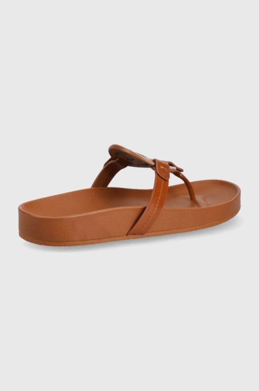 Шкіряні в'єтнамки Tory Burch Miller жіночі колір коричневий на плоскому ходу фото 2