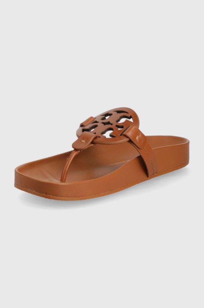 Шкіряні в'єтнамки Tory Burch Miller жіночі колір коричневий на плоскому ходу фото 3