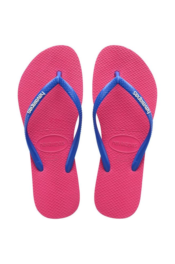 В'єтнамки Havaianas Slim Logo жіночі колір червоний на плоскому ходу