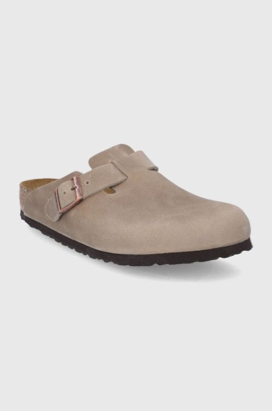 Замшеві шльопанці Birkenstock Boston чоловічі колір коричневий фото 2