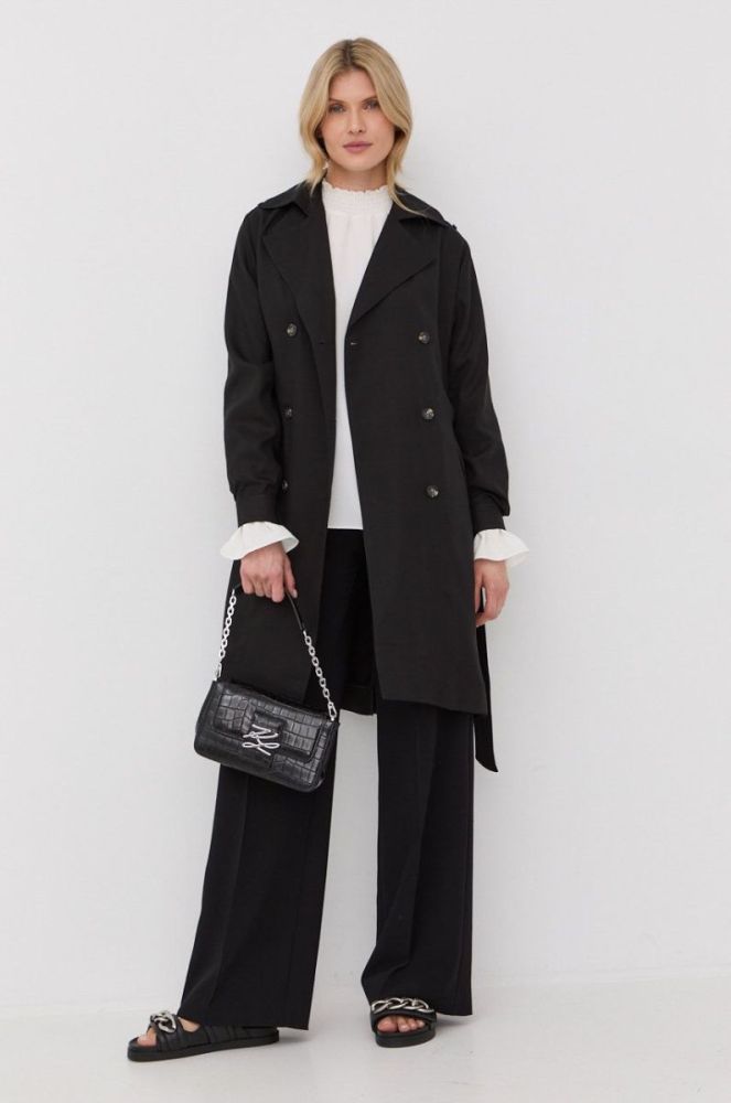 Тренч The Kooples жіночий колір чорний перехідний двобортний фото 2