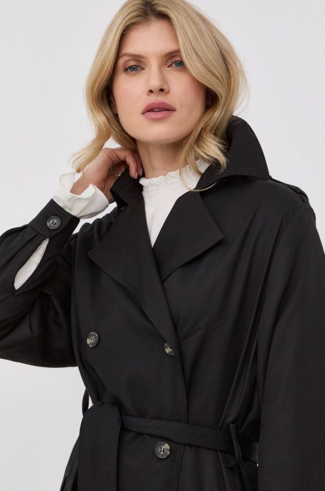 Тренч The Kooples жіночий колір чорний перехідний двобортний фото 5