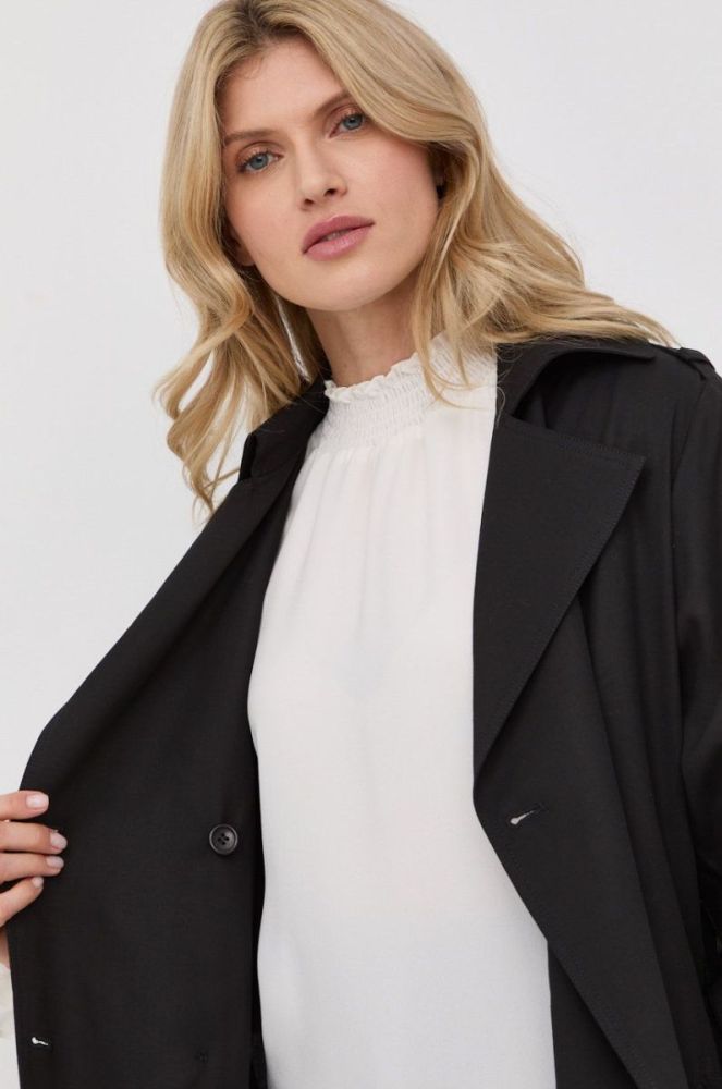 Тренч The Kooples жіночий колір чорний перехідний двобортний фото 8