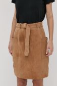 Шкіряна спідниця BOSS колір бежевий mini пряма (2134045)