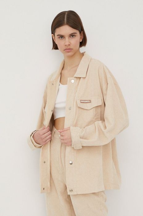 Вельветова сорочка Sixth June жіноча колір бежевий relaxed класичний комір