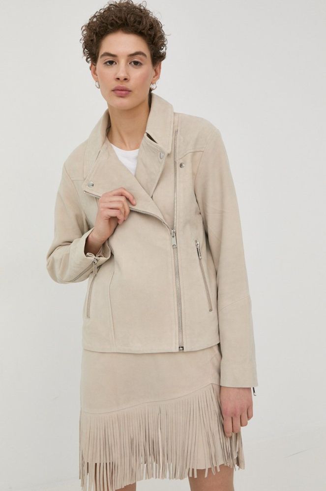 Замшева куртка Bruuns Bazaar жіноча колір бежевий перехідна