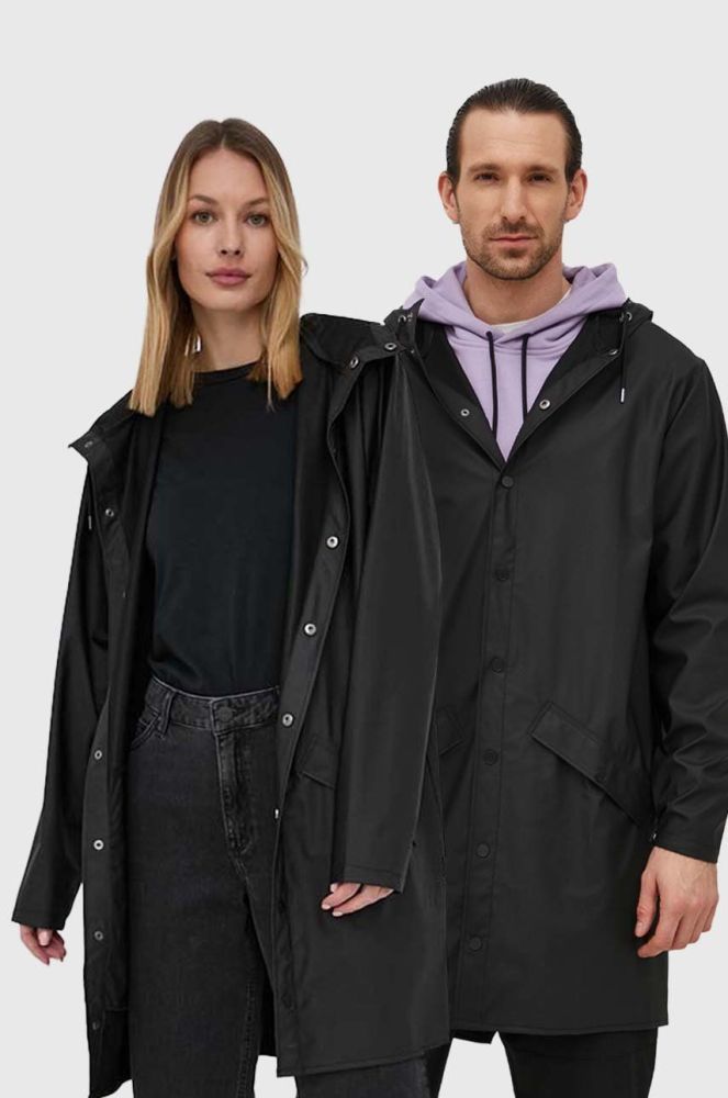 Куртка Rains 12020 Long Jacket колір чорний перехідна 12020.01-Black