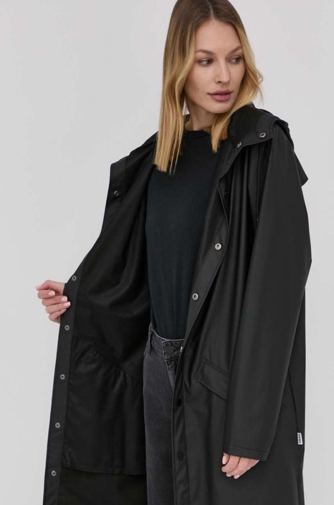Куртка Rains 12020 Long Jacket колір чорний перехідна 12020.01-Black фото 10