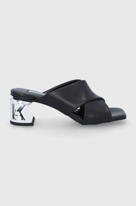 Шкіряні шльопанці Karl Lagerfeld K-blok жіночі колір чорний каблук блок Шкіряні шльопанці Karl Lagerfeld K-blok жіночі колір чорний каблук блок