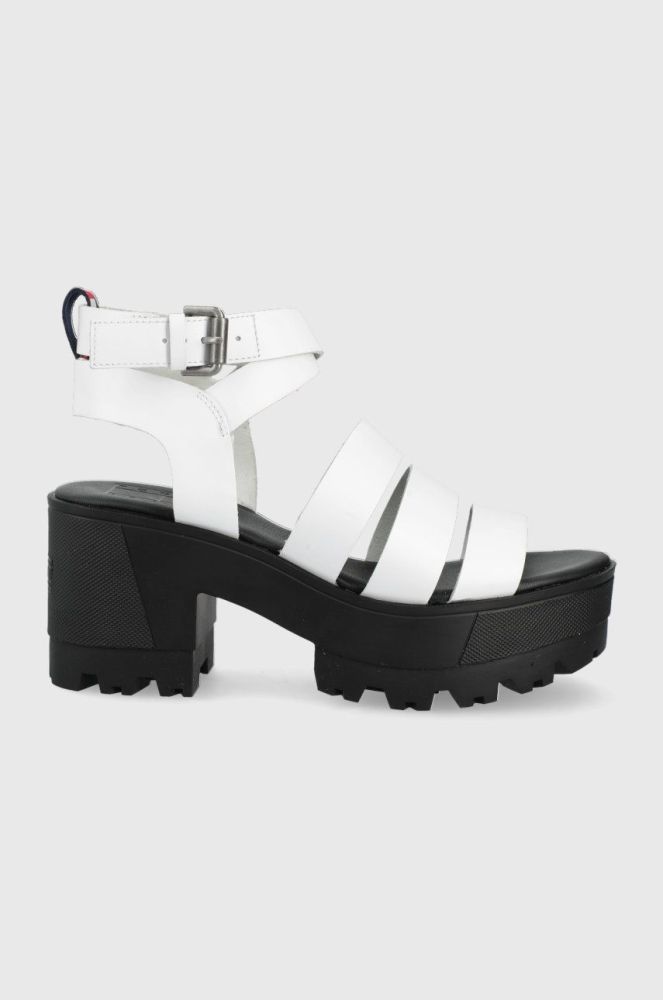 Шкіряні сандалі Tommy Jeans жіночі колір білий на платформі