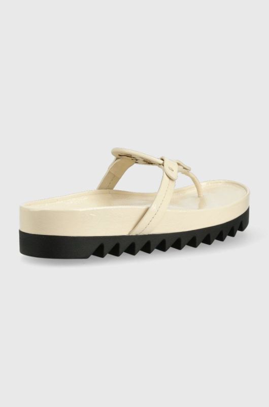 Шкіряні в'єтнамки Tory Burch жіночі колір бежевий на платформі фото 2