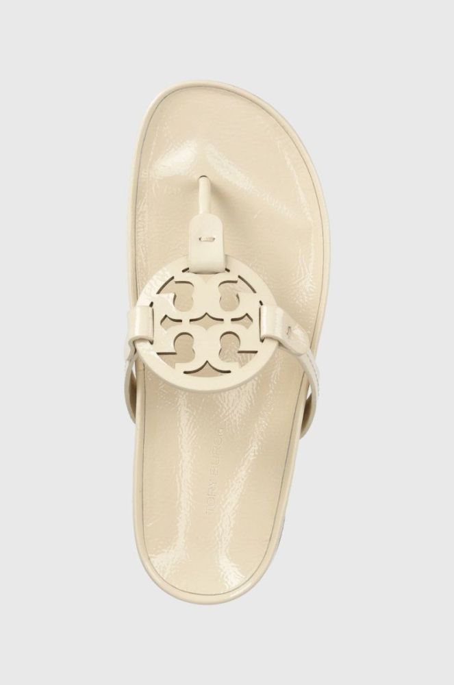Шкіряні в'єтнамки Tory Burch жіночі колір бежевий на платформі фото 4