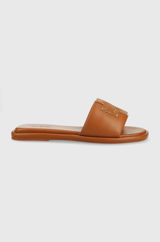 Шкіряні шльопанці Tory Burch жіночі колір коричневий