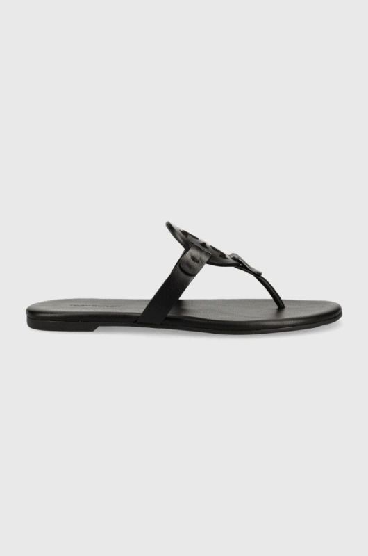 Шкіряні в'єтнамки Tory Burch жіночі колір чорний на плоскому ходу (2548537) фото 2