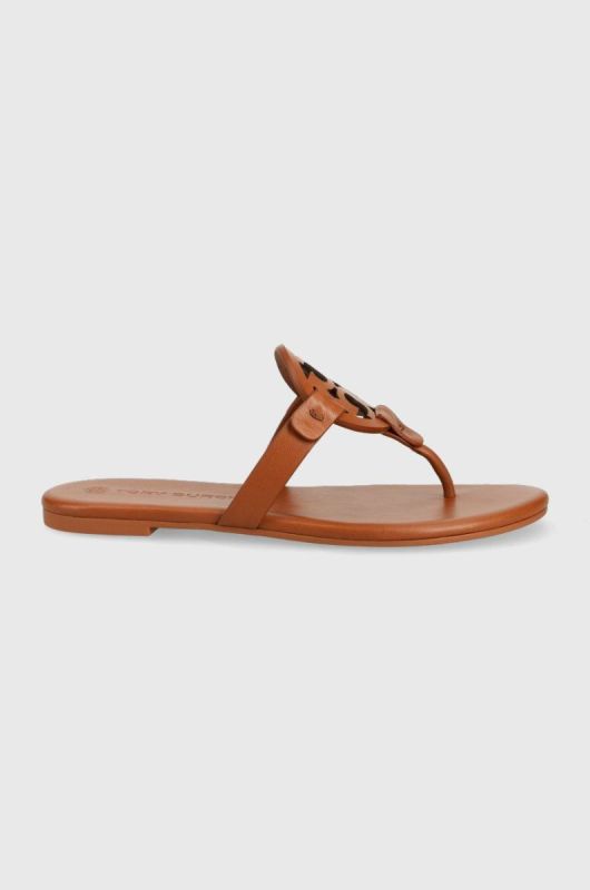 Шкіряні в'єтнамки Tory Burch жіночі колір коричневий на плоскому ходу фото 2