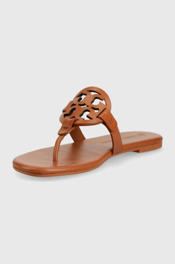 Шкіряні в'єтнамки Tory Burch жіночі колір коричневий на плоскому ходу фото 4