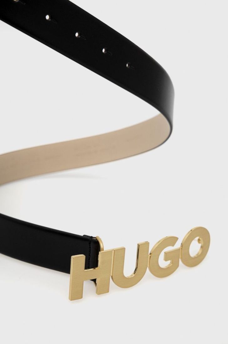 Шкіряний ремінь HUGO жіночий колір чорний (2756814)