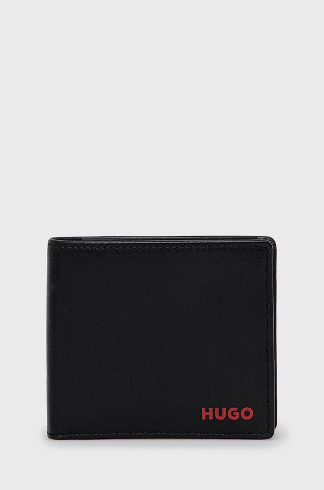 Шкіряний гаманець HUGO чоловічий колір чорний (2304886)