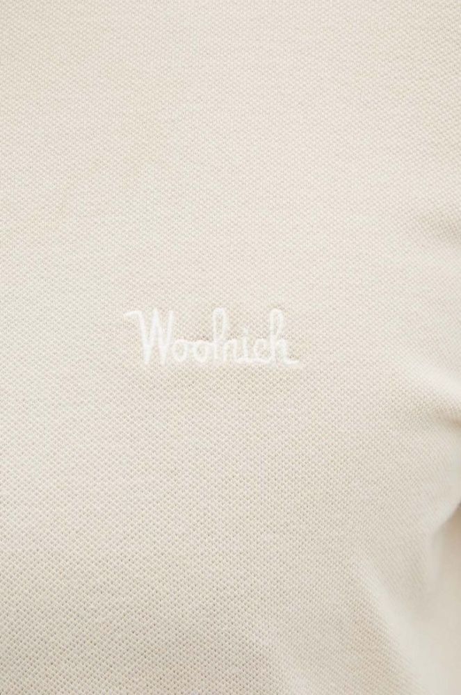 Поло Woolrich чоловічий колір бежевий однотонний фото 5
