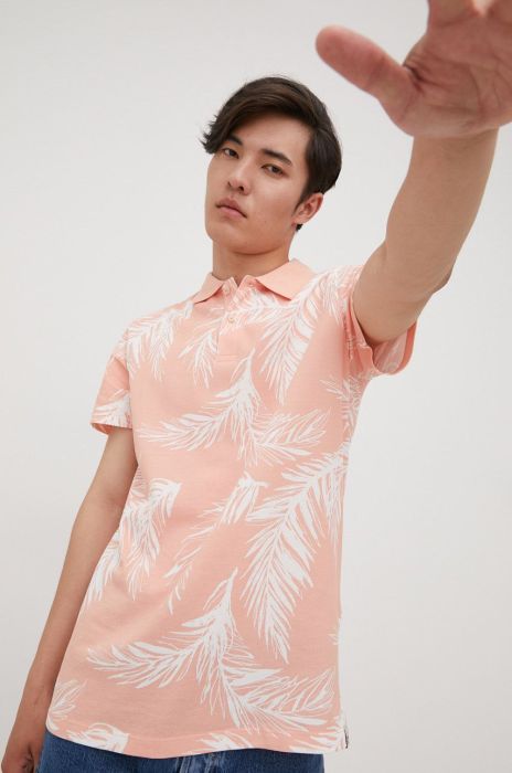 Бавовняне поло Jack & Jones колір рожевий візерунок