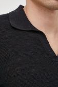 Поло з домішкою льону Sisley колір чорний однотонний