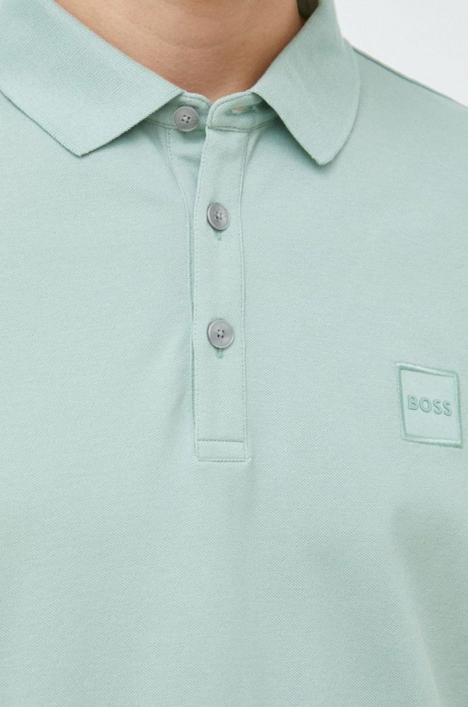 Поло BOSS BOSS CASUAL чоловічий колір зелений однотонний фото 5
