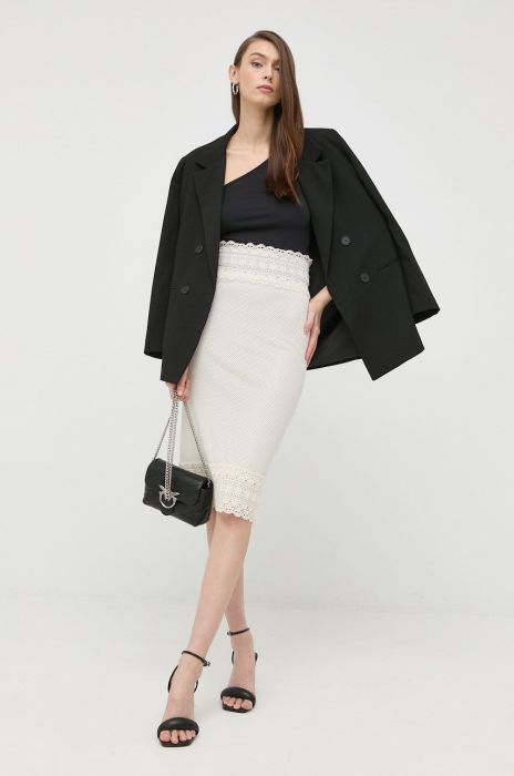 Спідниця Pinko колір бежевий midi пряма