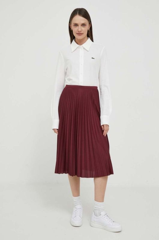 Спідниця Lacoste колір бордовий midi розкльошена фото 2