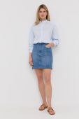Джинсова спідниця BOSS mini пряма колір блакитний